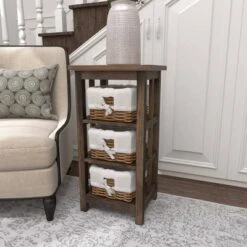 Small Wood Shelf With Basket Drawers Dark Brown - Olivia & May -Olivia & May GUEST 2ad15777 082d 4e8a af8d deb2aa152e3b