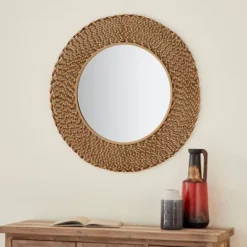 35" X 35" Modern Style Large Round Twisted Metal Wall Mirror Gold - Olivia & May