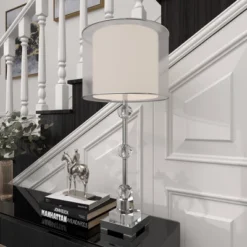 Glass Table Lamp With Drum Shade Silver - Olivia & May -Olivia & May GUEST 2b5f7cec f71a 444f 9dfa da93de3e70f6