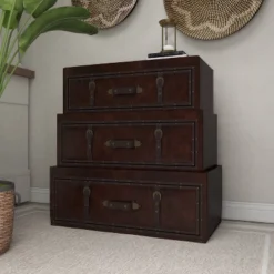 Traditional Faux Leather And Wood Chest Brown - Olivia & May -Olivia & May GUEST 2c607dbf 2ce9 4b98 a58e 0036fe267f3a