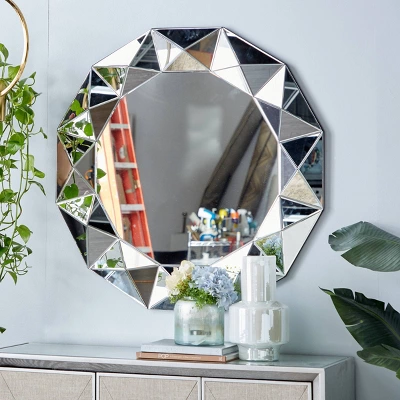 Glam Wood Starburst Wall Mirror Silver - Olivia & May 3 Glam Wood Starburst Wall Mirror Silver - Olivia & May