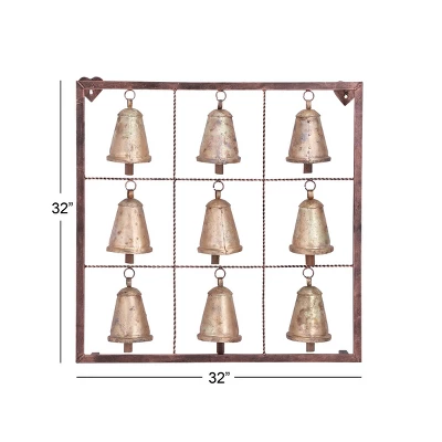 Metal Bell Square Frame Wall Decor Brass - Olivia & May 4 Metal Bell Square Frame Wall Decor Brass - Olivia & May - Image 2