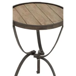 Rustic Iron And Natural Wood Frame Round Side Table Brown - Olivia & May -Olivia & May GUEST 2eaec193 27f8 4ebd b8db 648850ec9ec1