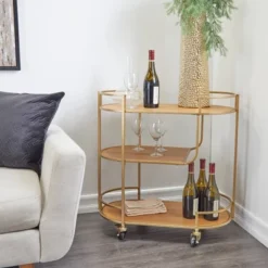 Contemporary Metal And Wood Bar Cart Gold - Olivia & May