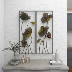 Metal Floral Wall Decor With Black Frame Set Of 2 Black - Olivia & May -Olivia & May GUEST 2f120a06 f64c 4281 b129 1b3be1c61e12