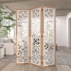 Farmhouse Wood Patterned Room Divider Screen White - Olivia & May -Olivia & May GUEST 2f2d2b4b 6441 492a 9399 e30ccc389f4d