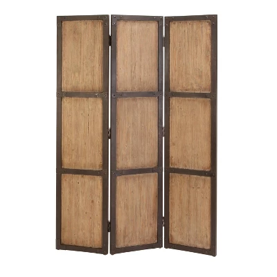 Farmhouse Carved Wood Panel Room Divider Screen Brown - Olivia & May 3 Farmhouse Carved Wood Panel Room Divider Screen Brown - Olivia & May