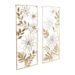 Set Of 2 Metal Floral Wall Decors With Gold Frame - Olivia & May -Olivia & May GUEST 2f9fa651 b829 41ae 8598 c5dc356f4260