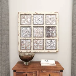 Metal Scroll Wall Decor With Embossed Details Beige - Olivia & May -Olivia & May GUEST 2faf2af8 a214 42bf 82dc ba657f908a06