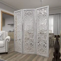Farmhouse Wood Carved Room Divider Screen White - Olivia & May -Olivia & May GUEST 30ce5a1c d537 40db a76a 700bf6e7b50f