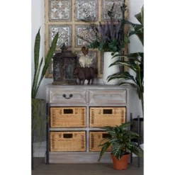 Wood Storage Accent Chest 4 Wicker Basket Drawers Taupe - Olivia & May -Olivia & May GUEST 317beaaf d460 4c3e 9a82 a2af9ebfa34a