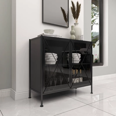 Industrial Metal Cabinet Black - Olivia & May 19 Industrial Metal Cabinet Black - Olivia & May - Image 17
