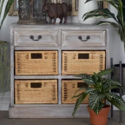 Wood Storage Accent Chest 4 Wicker Basket Drawers Taupe - Olivia & May -Olivia & May GUEST 323d95ca 4187 4c86 bbc2 f67bdf88af01
