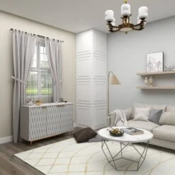 Contemporary Carved Woven Pattern Wood 3 Door Cabinet White - Olivia & May -Olivia & May GUEST 32836ef6 5dd6 4889 ade7 60c6d1ae0435