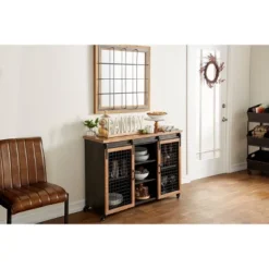 Wood Wall Mirror With Grid Frame Brown - Olivia & May -Olivia & May GUEST 328d5593 ea1e 4850 93ab 21c468d3348b