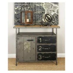 Metal Utility Cabinet With Wood Top Steel Gray - Olivia & May -Olivia & May GUEST 32fc9315 7da1 4250 9579 90dbf401b1e3