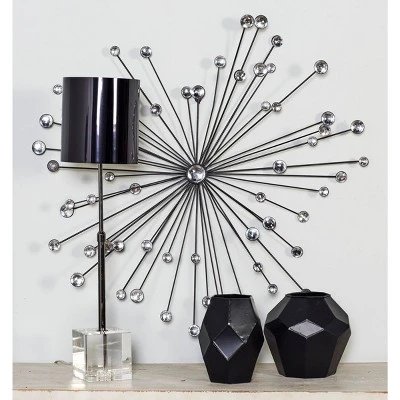Metal Starburst Wall Decor With Crystal Embellishments Silver - Olivia & May 6 Metal Starburst Wall Decor With Crystal Embellishments Silver - Olivia & May - Image 4
