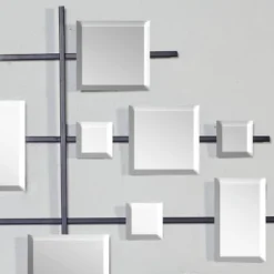 Glam Metal Abstract Wall Decor With Square Mirrored Accents Black - Olivia & May -Olivia & May GUEST 333ff6d4 8518 45df 93b4 49017aeca28a