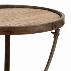 Rustic Iron And Natural Wood Frame Round Side Table Brown - Olivia & May -Olivia & May GUEST 3392508c fe1e 47cc a67f e1c9cb9f1caf