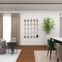 Metal Slim Stacked Chain 5 Layer Wall Mirror With Tear Drop Pattern And Foil Detailing Silver - Olivia & May -Olivia & May GUEST 33a1494c cde7 4ea4 b5cd e84836e4243f