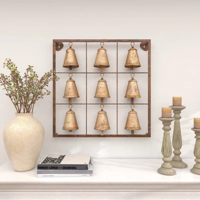 Metal Bell Square Frame Wall Decor Brass - Olivia & May 9 Metal Bell Square Frame Wall Decor Brass - Olivia & May - Image 7