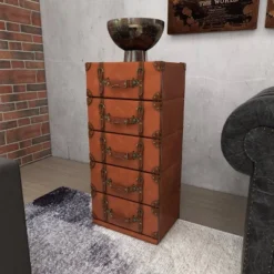 Traditional Faux Leather 5 Drawer Chest Camel Brown - Olivia & May -Olivia & May GUEST 341741eb 3fdc 4144 b3eb a2e9fce61141