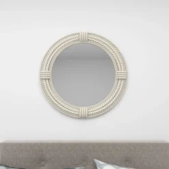 Coastal Wood Wall Mirror With Wrapped Rope Accents White - Olivia & May -Olivia & May GUEST 3457384d aa02 43e1 b557 5528fca9b32b