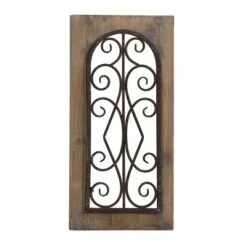 Wood Scroll Window Inspired Wall Decor With Metal Scrollwork Relief Brown - Olivia & May -Olivia & May GUEST 349e556e 9b7a 442a a0a0 4a82fc1ff579