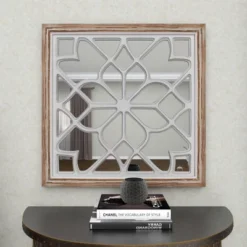 Wood Geometric Carved Wall Mirror White - Olivia & May -Olivia & May GUEST 34ab3061 e259 42f5 ac6f 524900ba89bd