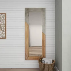 Wood Wall Mirror With Metal Detailing Beige - Olivia & May -Olivia & May GUEST 34af4686 cb2d 4a34 85d0 d016627def7a