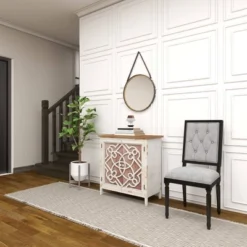 Natural Wood Cabinet With Trellis Doors Light Brown - Olivia & May -Olivia & May GUEST 34b77ac7 bc05 4675 ad89 3a584234e47d