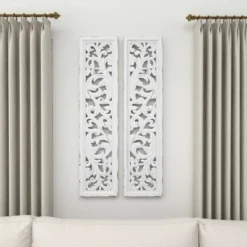Set Of 2 Wood Floral Intricately Carved Scroll Wall Decors White - Olivia & May -Olivia & May GUEST 34b8bd09 fe85 4255 bb12 778a75d27a21