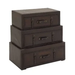 Traditional Faux Leather And Wood Chest Brown - Olivia & May -Olivia & May GUEST 34c70622 1fa5 4ca6 b9e6 f2add136825c