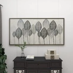 Leaf Framed Wall Art Canvas White/Silver - Olivia & May: Symmetric Venation Patterns, Modern Decor -Olivia & May GUEST 34d1e55c 5e91 413d ba8d bf6041c066f1