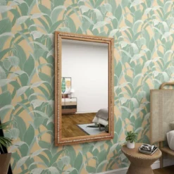 Bohemian Wood Beaded Frame Wall Mirror With Distressing Light Brown - Olivia & May -Olivia & May GUEST 3503f537 77f8 4517 b00c dca70e0b8fb2