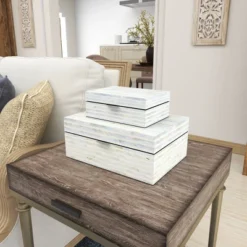 Set Of 2 Shell Mosaic Patterned Wood Box White - Olivia & May -Olivia & May GUEST 3512f5e5 f353 4d2b 813f 5026060788a8