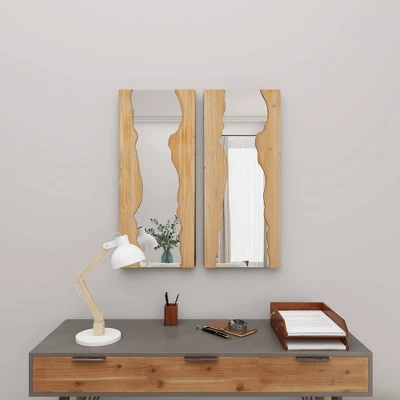 Contemporary Wood Wall Mirror Set Of 2 Brown - Olivia & May 14 Contemporary Wood Wall Mirror Set Of 2 Brown - Olivia & May - Image 12