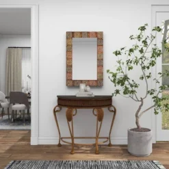 Metal Floral Wall Mirror With Embossed Metal Multi Colored - Olivia & May -Olivia & May GUEST 35397c73 f3a5 43a9 a963 1aa0806222ff