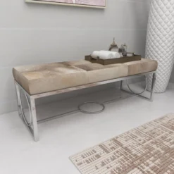 Contemporary Decorative Stainless Steel Cowhide Bench Silver - Olivia & May -Olivia & May GUEST 362f5abc e7b1 4ccf b53c 73c1b2b89b66