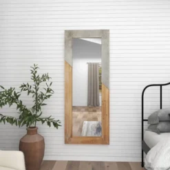 Wood Wall Mirror With Metal Detailing Beige - Olivia & May -Olivia & May GUEST 366bad74 58ed 4898 ba9b fa7803419eaa