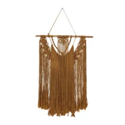 49" X 27" Fabric Macrame Handmade Intricately Weaved Wall Decor With Beaded Fringe Tassels Brown - Olivia & May