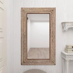 Wood Floral Intricately Carved Wall Mirror Brown - Olivia & May -Olivia & May GUEST 371f0e09 c7b5 4258 b36a 392afb848111