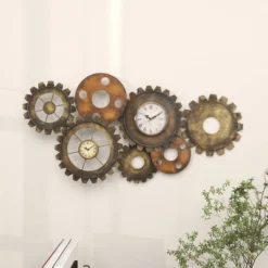 17"x34" Metal Gear Wall Clock Brown - Olivia & May: Silent, Novelty Industrial Style For Living Room -Olivia & May GUEST 376edf30 99d2 487b 8f50 83a26266800f