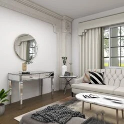 Glam Mirror And Wood Console Table Desk Silver - Olivia & May -Olivia & May GUEST 37990183 55e9 434a 8859 f468ce28caa4