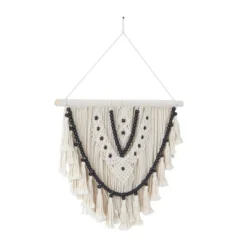Cotton Macrame Handmade Intricately Weaved Wall Decor With Beaded Fringe Tassels White - Olivia & May -Olivia & May GUEST 37a2d82c 956c 42bd bd2e 1821cecc8f5a