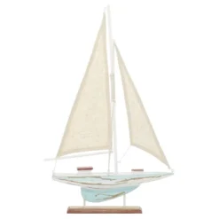 22" X 14" Decorative Coastal Pine Wood And Linen Sailing Boat Sculpture - Olivia & May -Olivia & May GUEST 38f21053 7299 4962 8e24 d669ddab1812