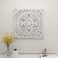 Wood Floral Handmade Intricately Carved Wall Decor With Mandala Design Gray - Olivia & May -Olivia & May GUEST 39360a51 aca4 4ffd 8f83 cefc8f596fa5