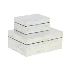Set Of 2 Shell Mosaic Patterned Wood Box White - Olivia & May -Olivia & May GUEST 39b08634 c173 4d03 9b30 7295f4ebe103
