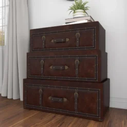 Traditional Faux Leather And Wood Chest Brown - Olivia & May -Olivia & May GUEST 39b4c579 1fc4 4295 933d c631976d22c0
