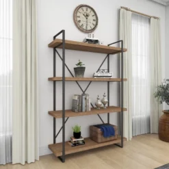 67" Tall Industrial Metal And Wood Bookshelf Brown - Olivia & May -Olivia & May GUEST 39c62af2 8562 43f4 a4d3 a3993c72b288
